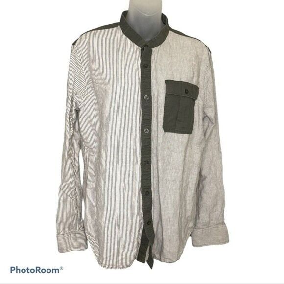 Armani Exchange Men’s Green White Slim Collarless Shirt Size L - Picture 1 of 9